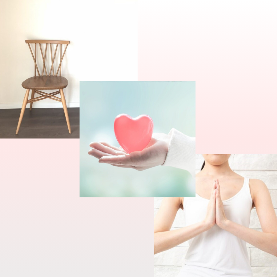 認定インストラクターによる講座のイメージ。椅子ゆるく講座、マインドフルネス瞑想、YURUKU®バランスヨガの代表的なモチーフ