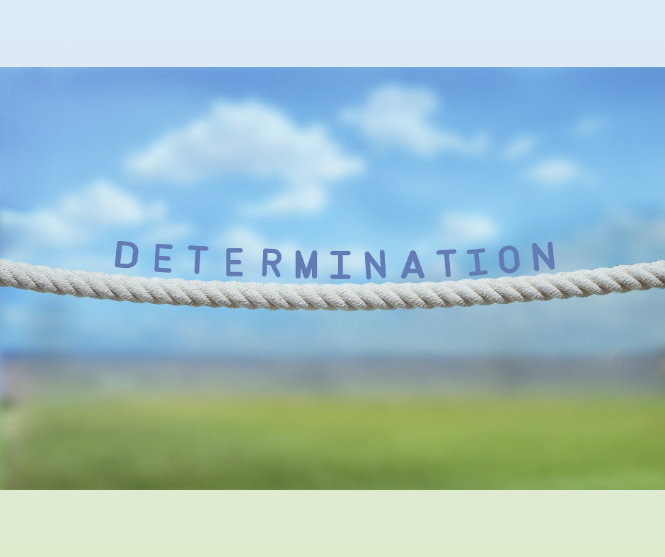 DETERMINATION（決意）という言葉と、一本の綱が水平に張られたイメージ