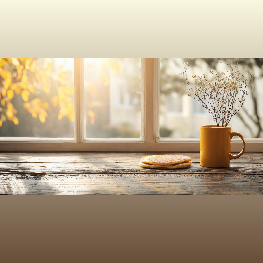 夕暮れの光が窓から静かに差し込む室内の風景