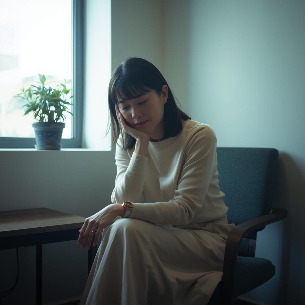 年齢を重ね、自分の考えに自信を持ちながらも立ち止まって考える女性