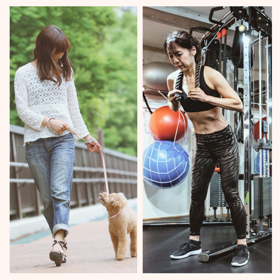 日常の動きと筋トレを対比したイメージ