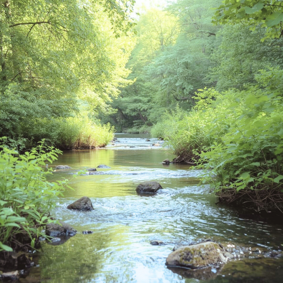新緑の中を穏やかに流れる川