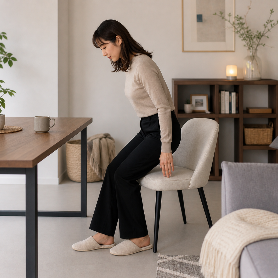 椅子に座ろうとする女性の動作